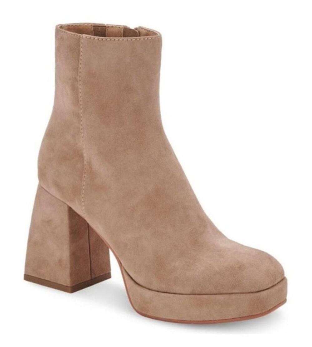 Dolce Vita Ulyses Mushroom Tan Square Chunky Heel Bootie Ankle Boot US 6.5